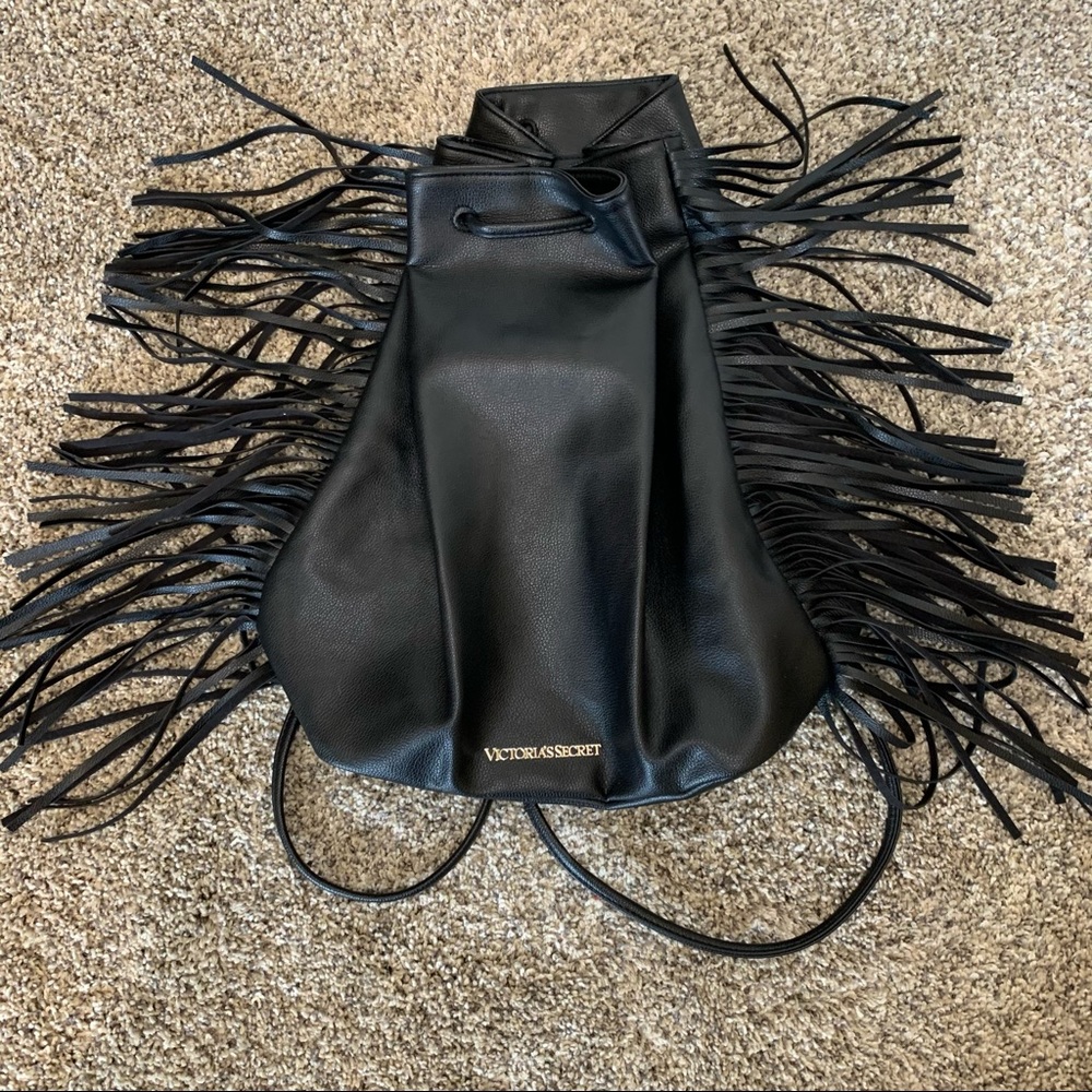 Victoria’s Secret Black Fringe Backpack Faux Leather From The 2015 Runway Show - Picture 11 of 14